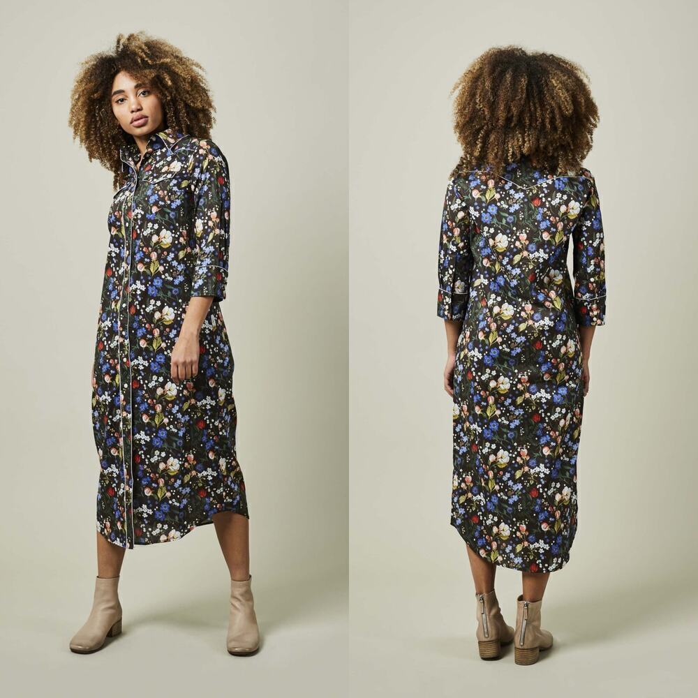 R13 3/4 sleeve floral cowboy dress long button up size small